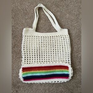 Hand Crafted Cream and Red Tote Bag with Artisanal Design